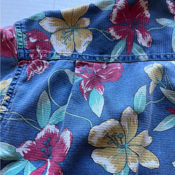 Vintage L.L. Bean Cool Weave Hawaiian Floral Print Short Sleeve Shirt M - Picture 8 of 12